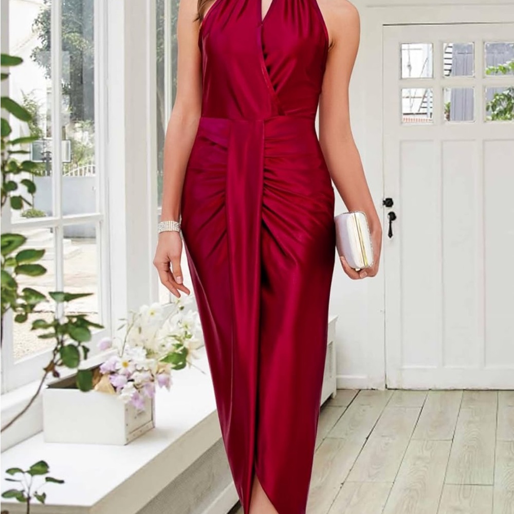 Elegant Burgundy Halter Dress